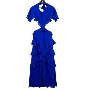 Fame and Partners Size 2 US Marissa Maxi Dress Ruffles Cut Out Mid Cobalt Blue